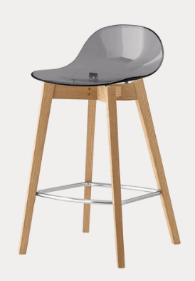 Sgabello Connubia Academy Legno Trasparente con seduta in legno grigio fume, design moderno e materiali trasparenti