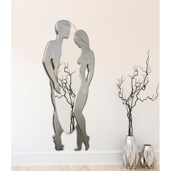Specchiera Adamo ed Eva Pintdecor con cornice argentata, elegante e dettagliata, perfetta per decorare con stile la casa