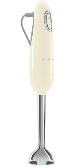 Frullatore ad immersione Smeg con corpo in acciaio inox e manico ergonomico, ideale per frullare e mescolare alimenti.