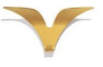 Logo dorato a forma di V con effetto metallico e ombra su sfondo bianco