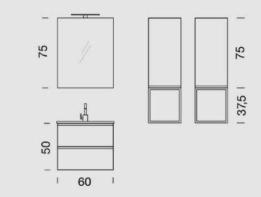 Mobile bagno con lavabo, specchio e colonne, dimensioni 60x50x75 cm, design moderno per arredo bagno