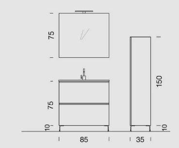 Mobile bagno con lavabo, specchio e colonna, dimensioni dettagliate per arredo bagno moderno