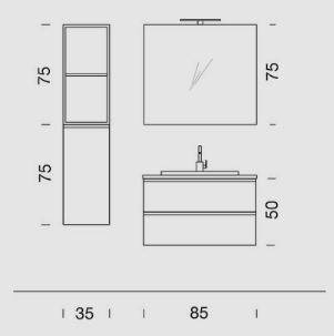 Mobile bagno moderno con specchio e lavabo, misure dettagliate per arredamento bagno