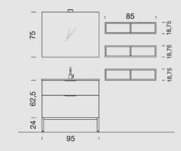 Mobile bagno con 3 cassetti, dimensioni 95x62,5 cm, design moderno per arredo bagno