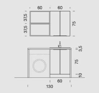 Piano tecnico mobile lavanderia con lavatrice, misure dettagliate per arredamento casa