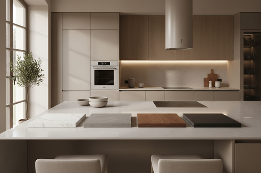 Top cucina a confronto: quarzo, gres, laminato e legno — pro e contro