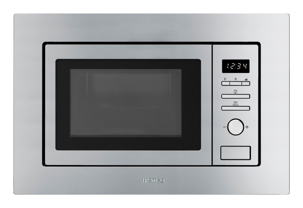 Microonde FMI017X Smeg da incasso con display digitale e maniglia in acciaio inossidabile, visibile in immagine