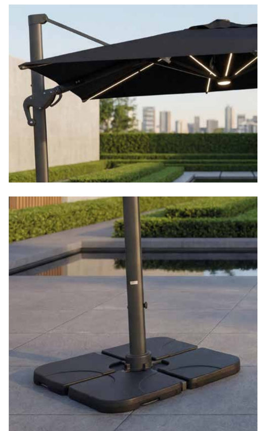 Ombrellone Deluxe di ArredamentiOnline aperto con struttura in metallo e tessuto resistente, ideale per esterni e giardini.