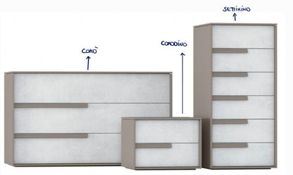 Comò Bonn Cinquanta3 in legno con cassetti, design elegante e moderno, vista frontale del mobile in immagine.