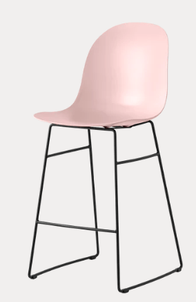 Sgabello Connubia Academy con seduta imbottita e gambe in metallo, design moderno e color cipria.