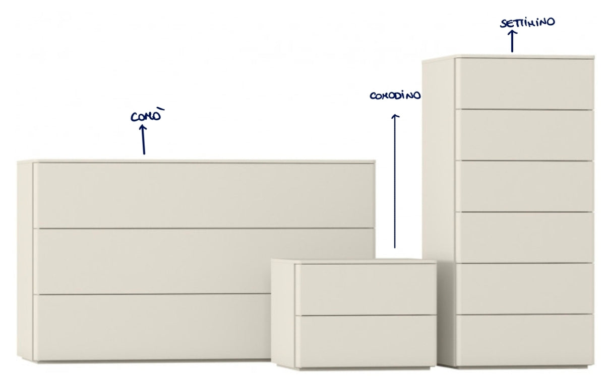 Comodino Londra Cinquanta3 in legno con cassetti, stile moderno e design elegante per camera da letto.